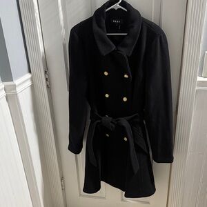 DKNY Black Trench Coat with Gold Buttons